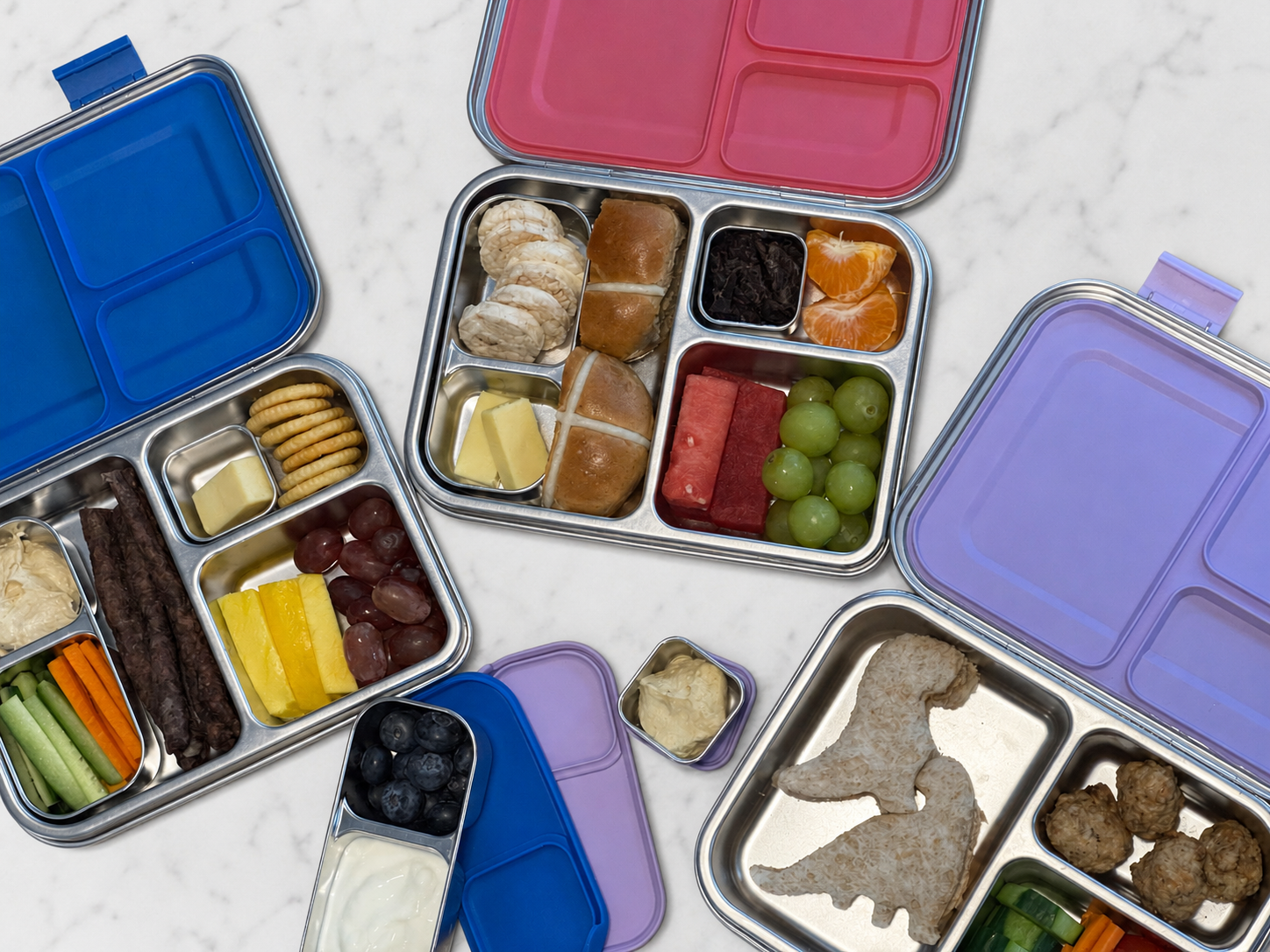 Finibini Bento lunchboxes filled with school lunch